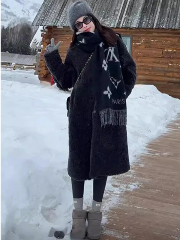 

Женское утепленное пальто из овечьей шерсти средней длины с пуговицами, длинными рукавами, воротником-стойкой, однотонное, для зимы и повседневной носки