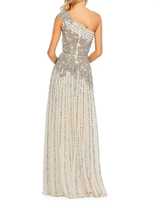 Maßgeschneidertes, glitzerndes, bodenlanges Abendkleid aus Tüll in A-Linie, Partykleid, Damenmode, einschultriges, ärmelloses Ballkleid