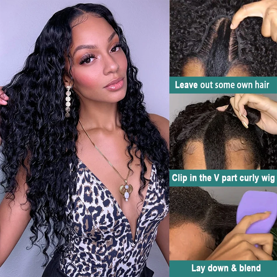 100% Vietnamese Human Hair Water Wave V Part Wigs Wet And Wavy Curly U Part Wigs 200% Density Glueless U Shaped Wig For Beginner