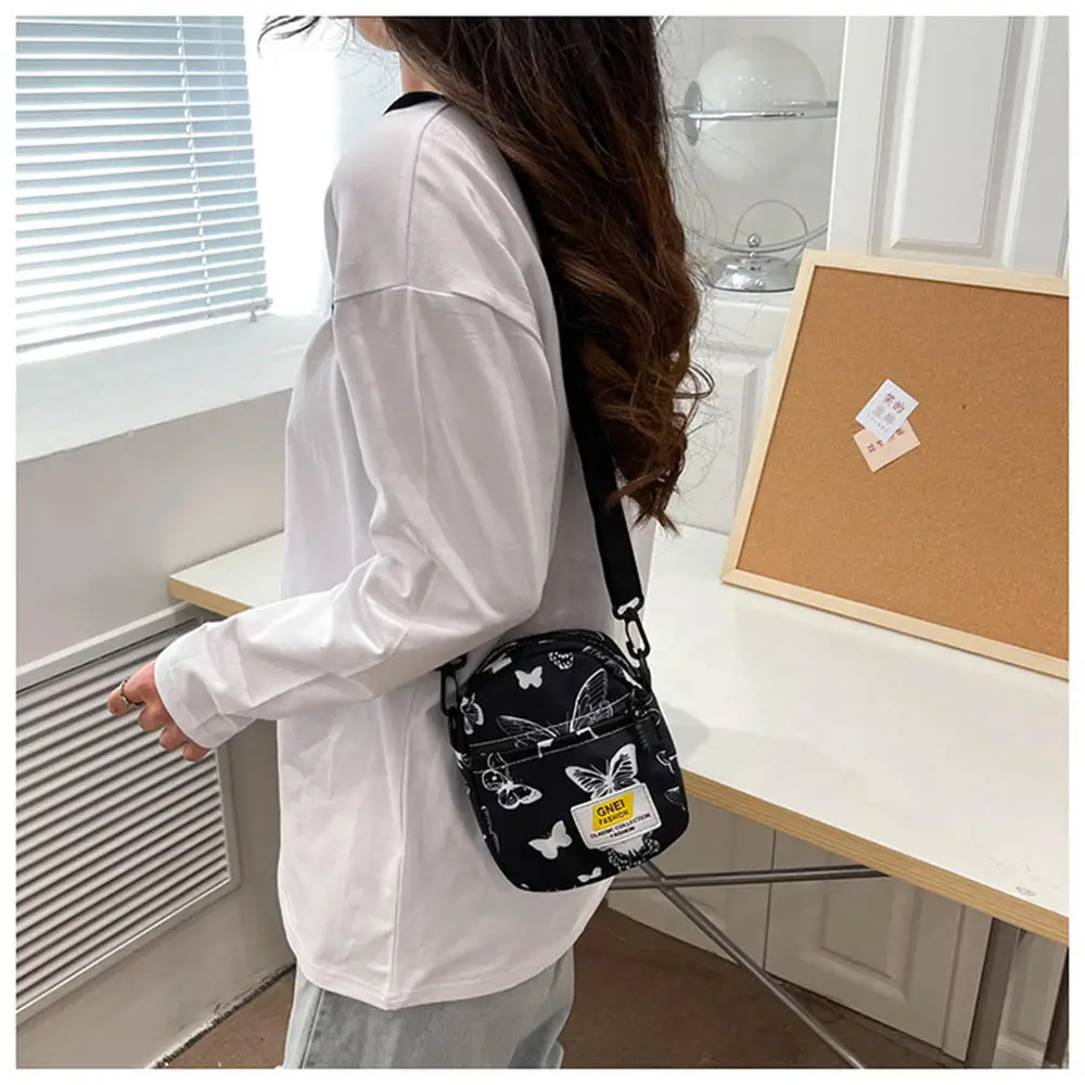 Mini Butterfly Printing Shoulder Bag Women Nylon Small School Bags Casual Rucksack for Teen Girls Fashion Crossbody Bag Outdoor