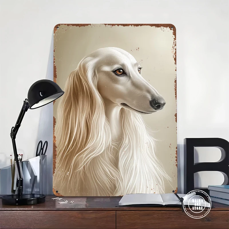 Elegant Afghan Hound Portrait Metal Poster Customized Wall Art Retro Vintage Metal Signs for Man Cave Living Room Decorations
