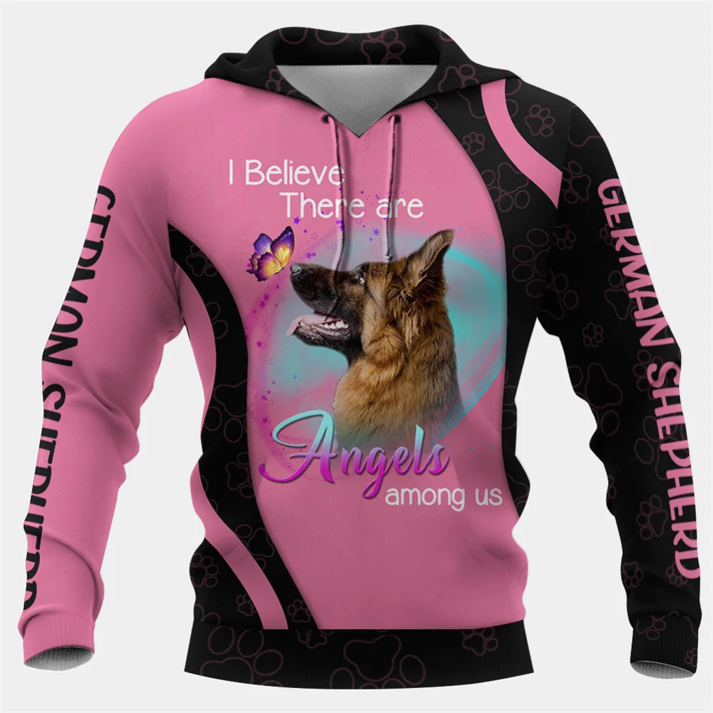 HX Animals Hoodies 3D Graphic I Believe There Are Angels  Fashion Sweatshirts Animal Dogs German Shepherd Pullovers