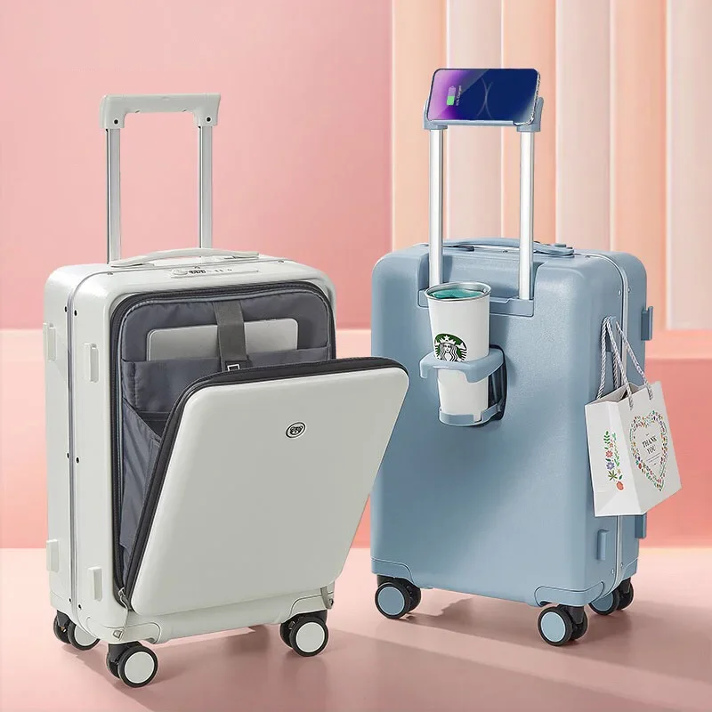 Travel Luggage with Wheels Front open Rolling Luggage Password Travel Suitcase Bag Fashion USB Interface Trolley Luggage