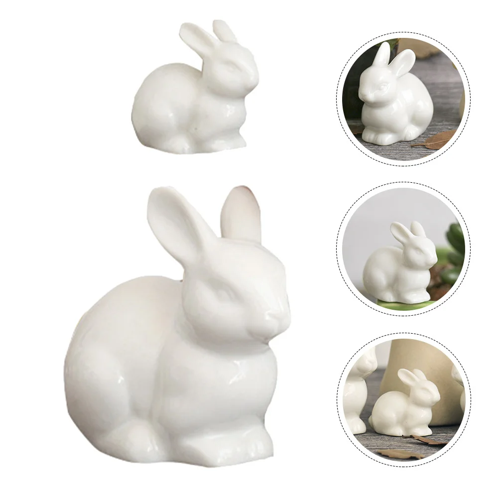 

2Pcs Simulated Rabbit Adornment Fine Craftsmanship Porcelain Bunny Decoration for Home Office Desktop Micro Landscape Mini