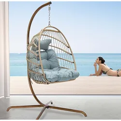 Egg Chair Indoor Outdoor Patio Wicker Hanging Chair Swing Hammock Egg Shell Chairs UV Resistant Cushions,Swing Egg Chair