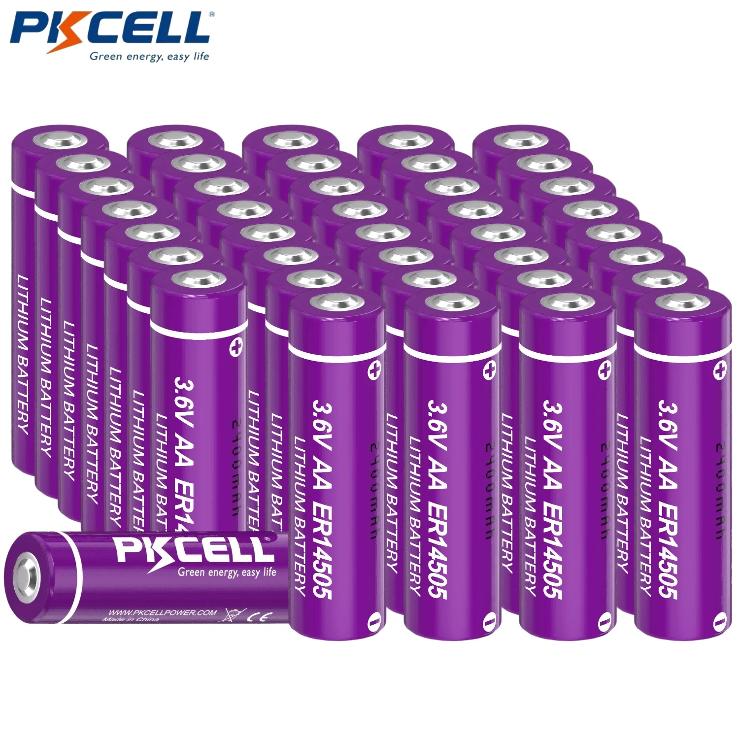 40PCS PKCELL 3.6 Volt Lithium Battery AA ER14505 2400mAh Batteries for Alarm Systems Tracking Devices Meter ER14505 LS14500