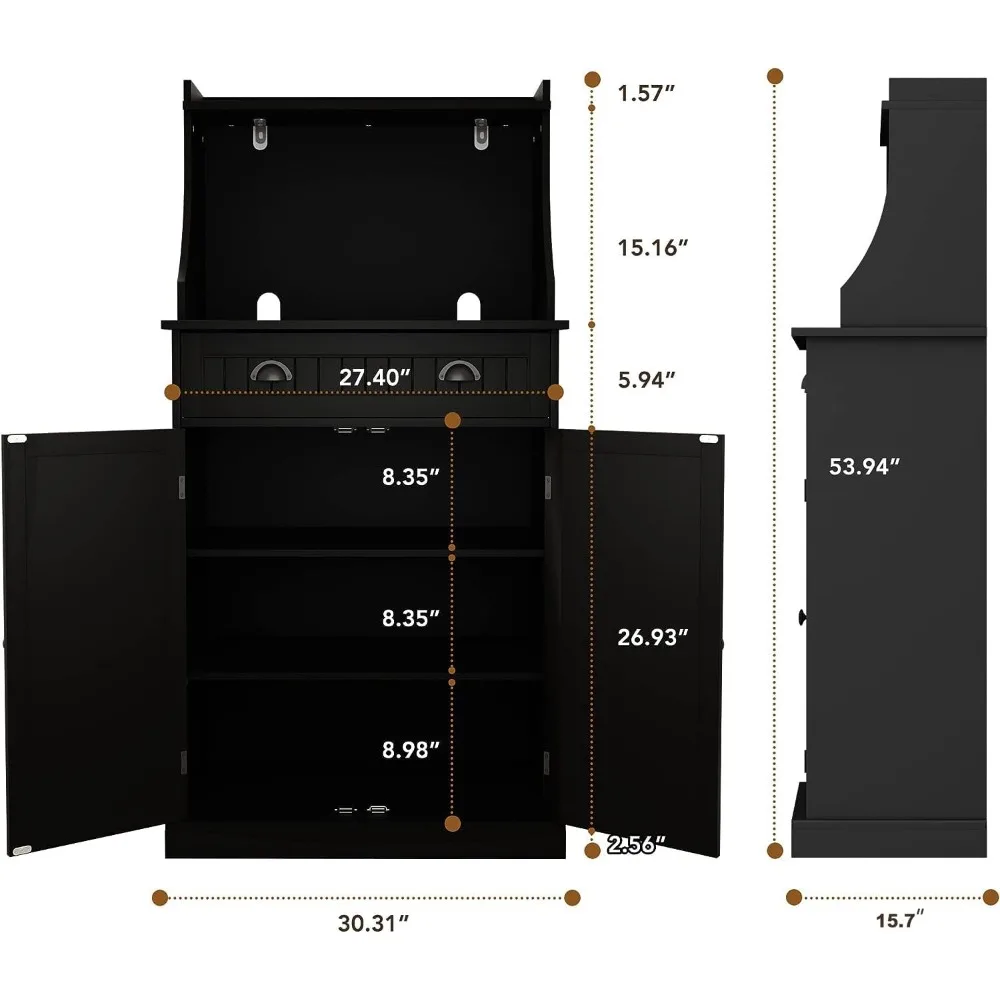 54 Freestanding Kitchen Pantry Storage Cabinet with Doors and Adjustable Shelves, Microwave Oven Cabinet with Drawer for Kitchen