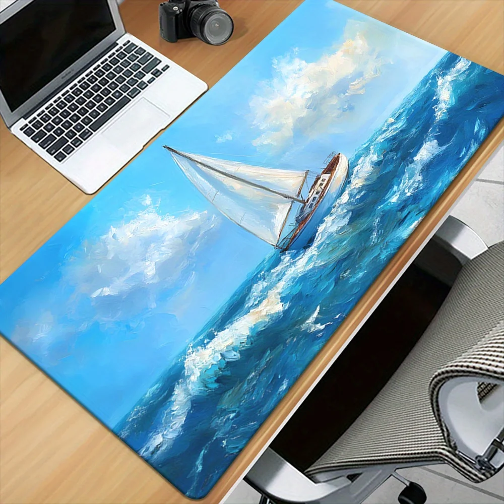 

1 шт. Коврик для стола с HD-печатью в виде морских парусников, многофункциональный коврик для мыши XXL, коврик для клавиатуры и игровой мыши