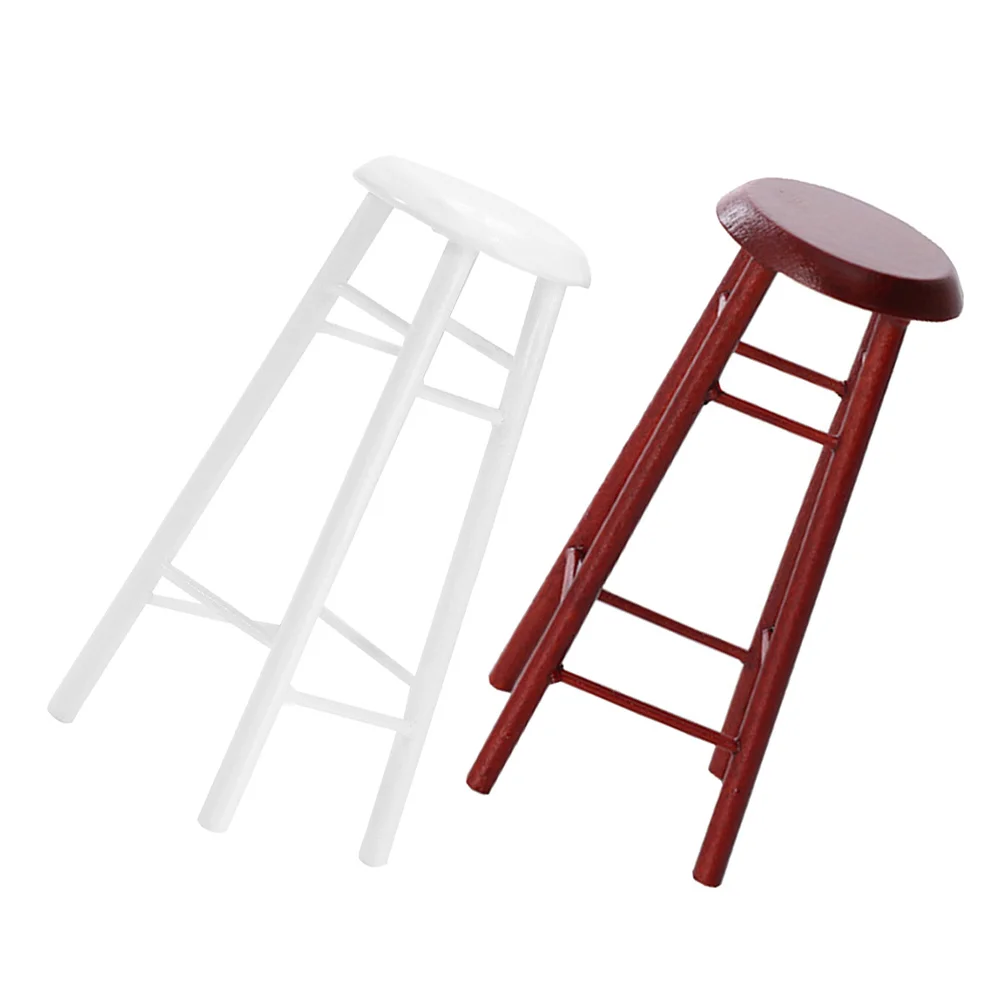 2Pcs 스툴 현실적인 디자인 목재 미니 하이 스툴 인형의 집 주방 장식 미니어처 장면 장식품 컴팩트