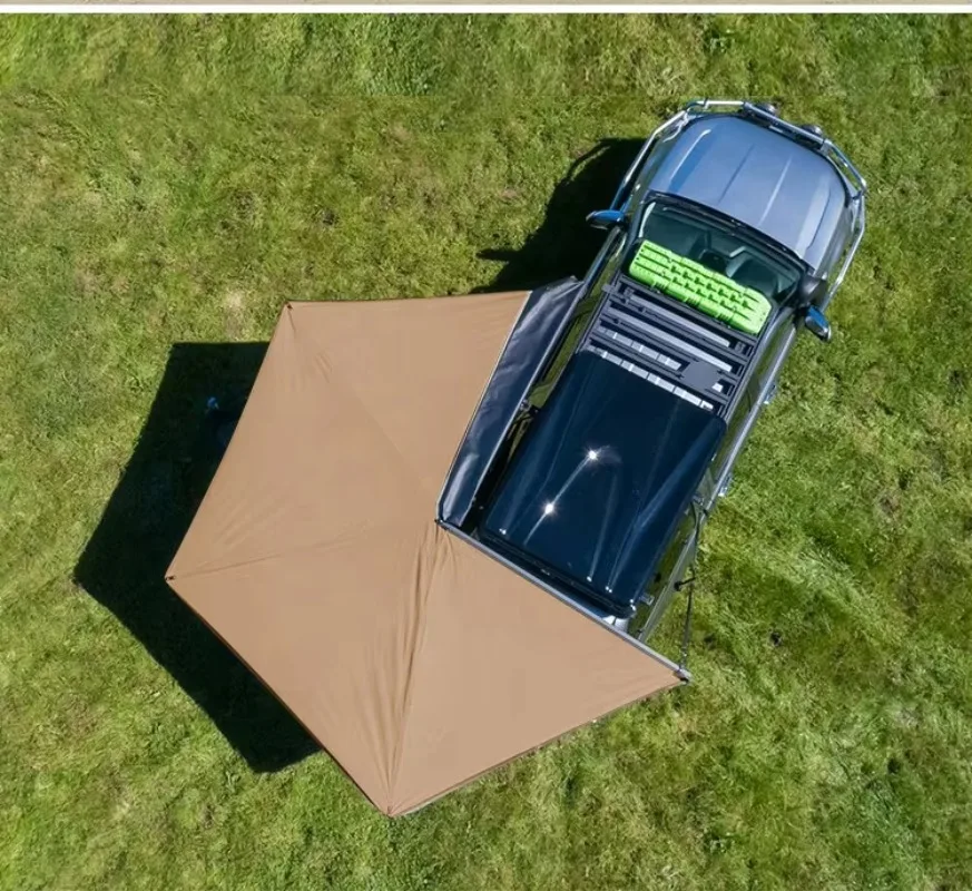 

Camping Oversized Sunshade Rain Proof Oxford Cloth Fully Automatic Pole Fan Shaped Car Side Tent
