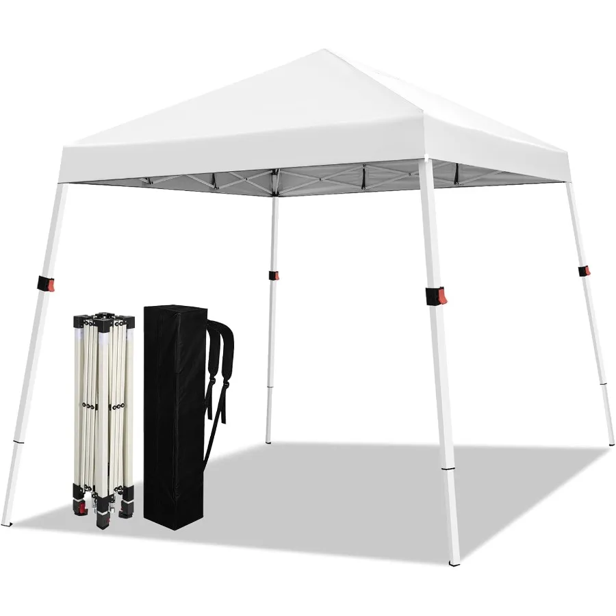 10x10 Slant Legs Pop Up Canopy Tent, 1-Button Push Setup Canopy Tent, Adjustable Height Instant Portable Shelter, Protable Back