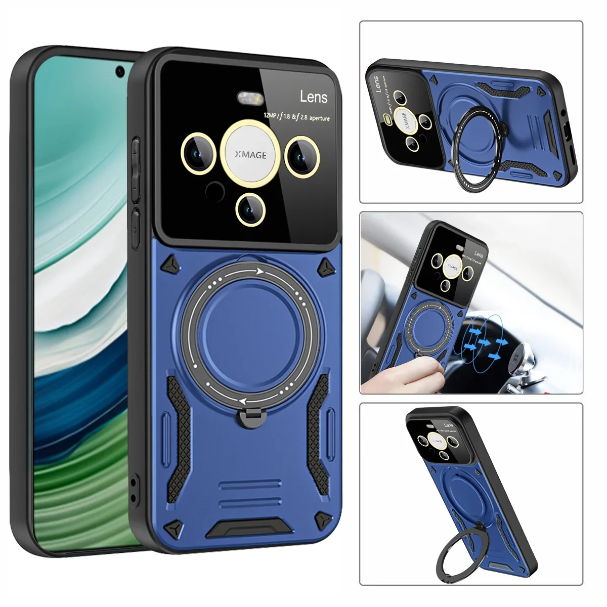 

BgShockproof Armor Phone Case for Huawei Mate 60 Pro Plus P60 Pro P30 Lite Nova 10SE Magnetic Ring Stand Camera Protection Cover