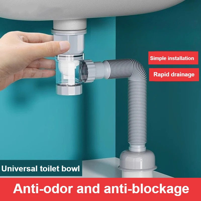 Universal Flexible Sink Drain Pipe Set Retractable Deodorant Drainage Tube Basin Installation Bathroom Accessories Gray