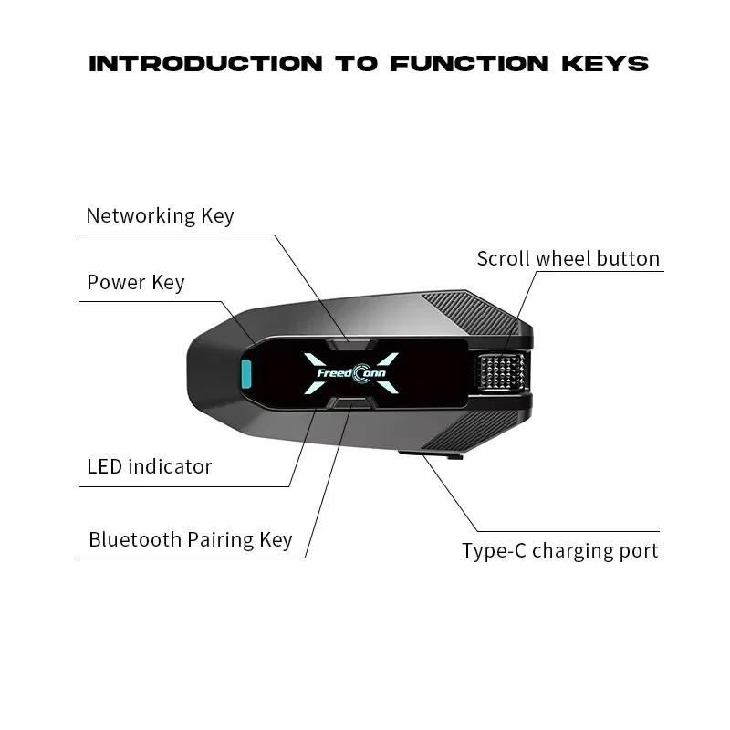 FreedConn FM10 Motorcycle Helmet Bluetooth Intercom Mesh Group Talk Wireless Headset Communication System for Riders
