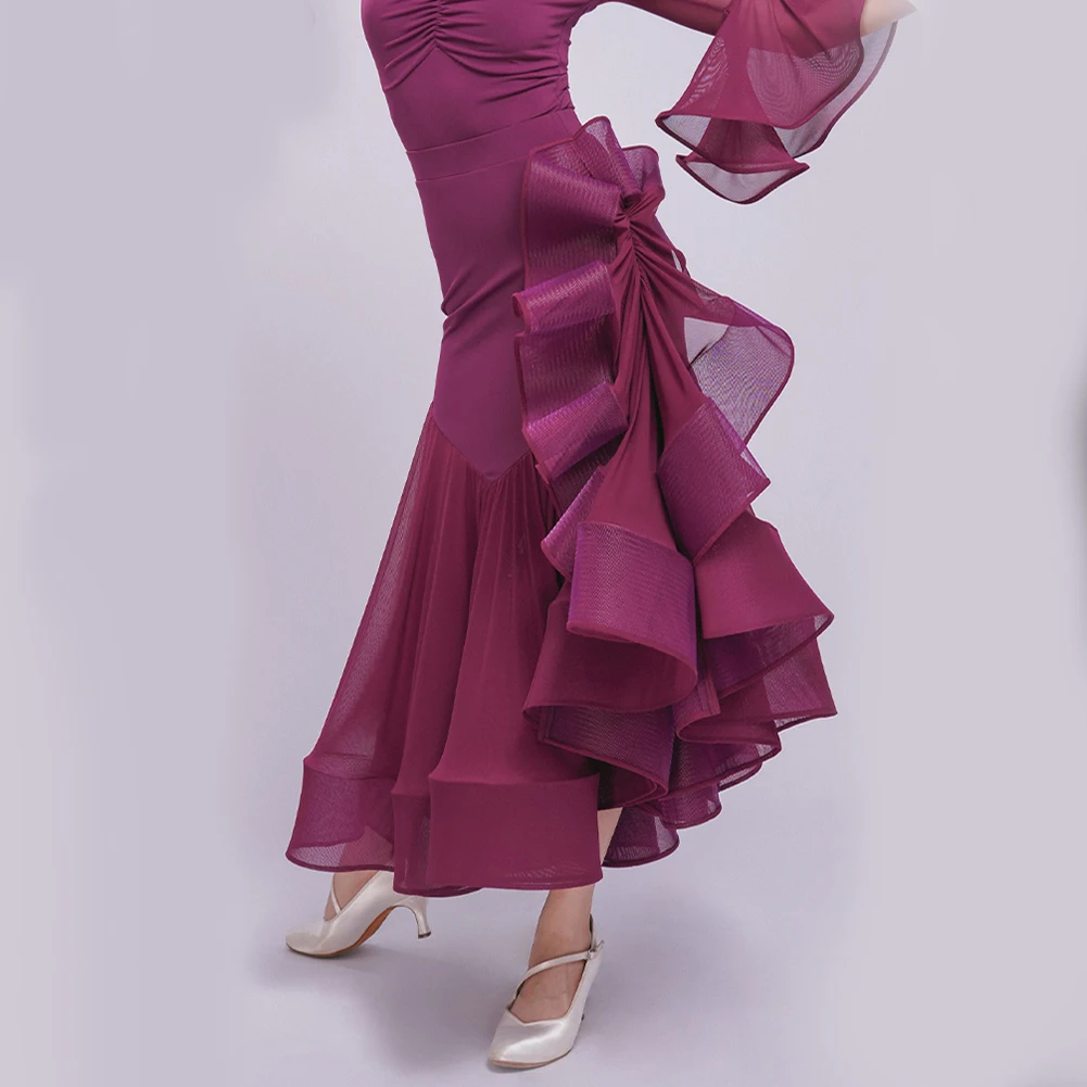 Waltz Skirt high quality Ballroom Roland Purple Fishbone Glaze Blue Standard Competition Midi Skirt Practice Black - Image 6