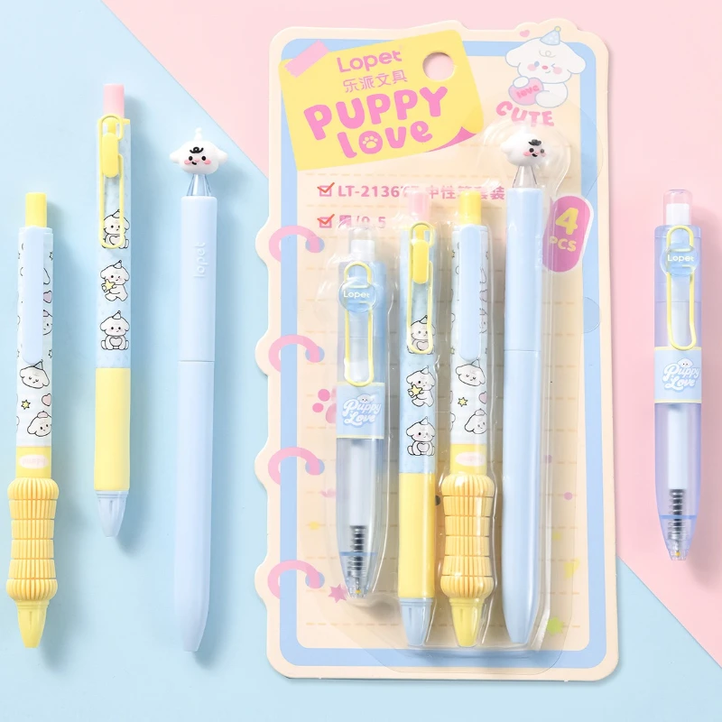 

4Pcs Cute Cartoon Animal Gel Pens - Press & Twist Pen Set 0.5mm Black Ink Writing Pen for Kids Office Stationery School Supplies