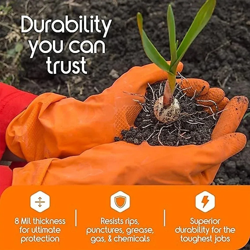 

10pcs Heavy Duty Nitrile Gloves Orange Black with Diamond Textured Disposable Gloves Wear-Resistant Waterproof Safety Gloves