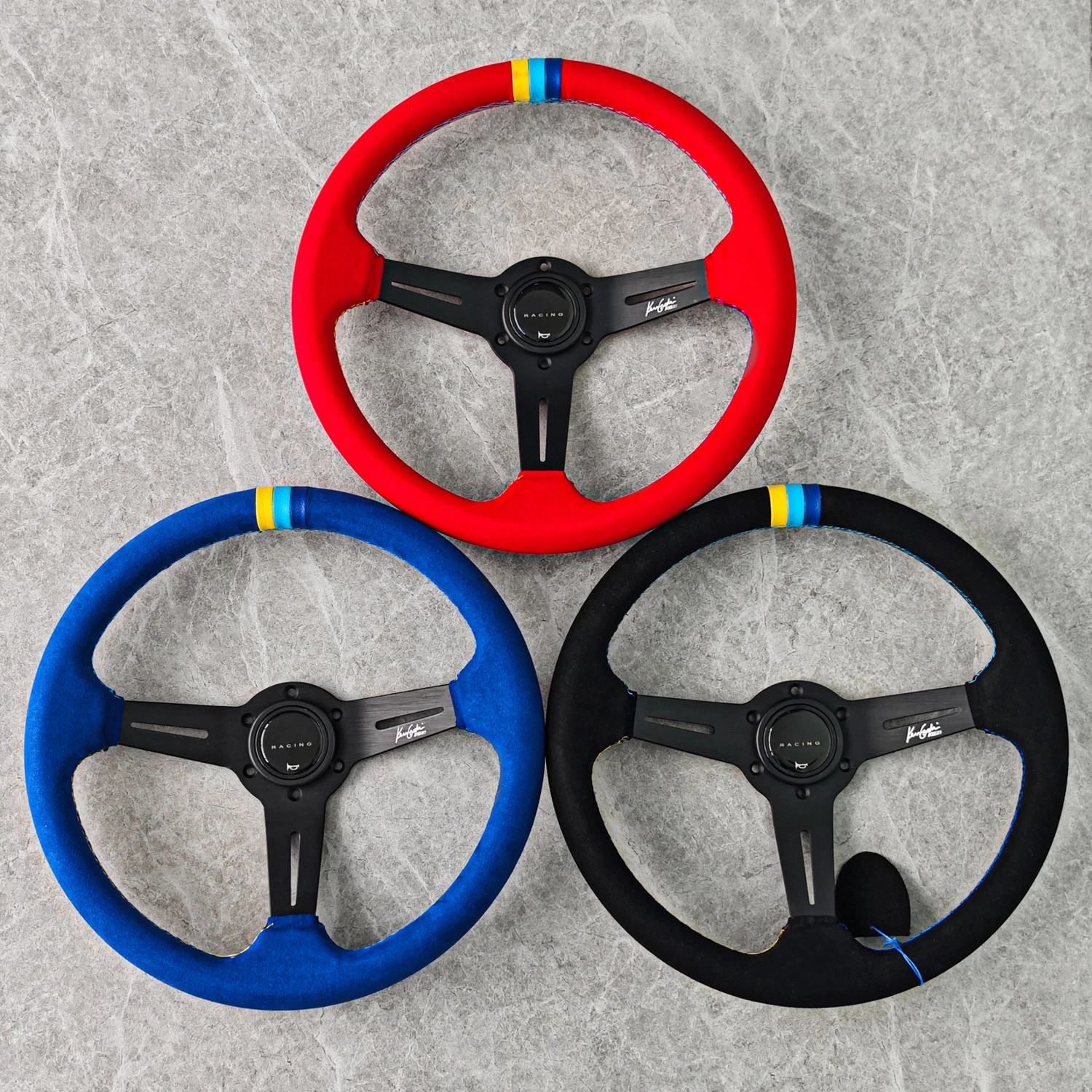 FLY 14-Inch Suede Leather Steering Wheel - Race Tuning for Sports Cars