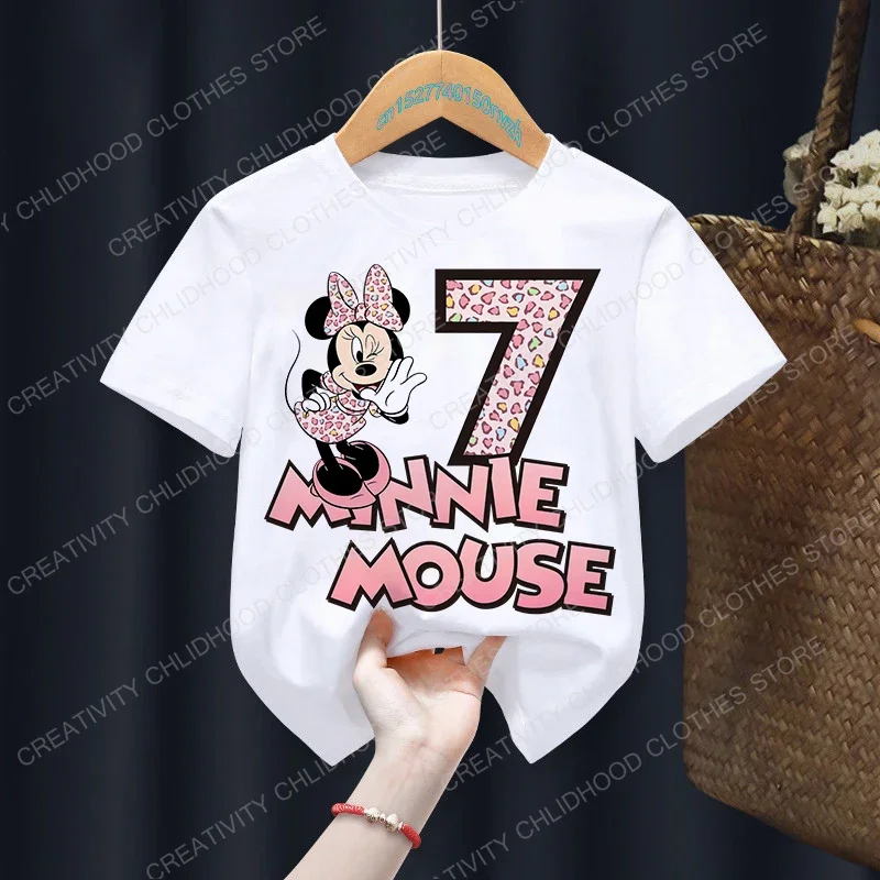 Camiseta de Minnie Mouse para niños, ropa informal de dibujos animados de Disney, Kawaii, número 1-12, Verano