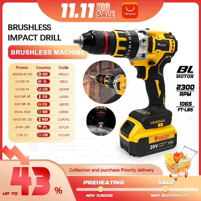 Electric Goddess DCD791 Brushless Drill Cordless Screwdriver Multifunctional Industrial Grade Metal ratchet chuck Power Tools