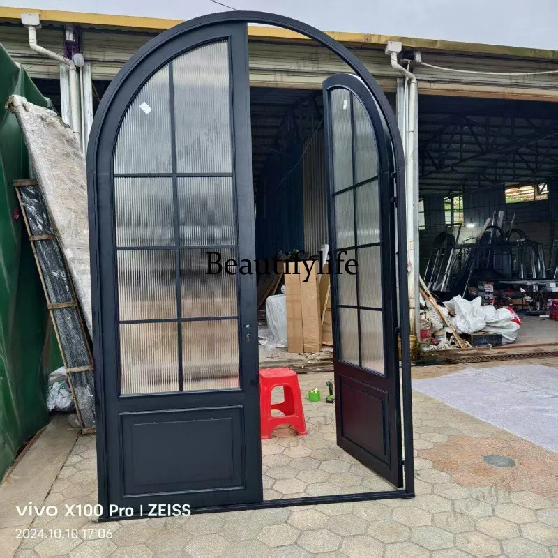 H134 French wrought iron door custom arched double bar glass partition paint folio door