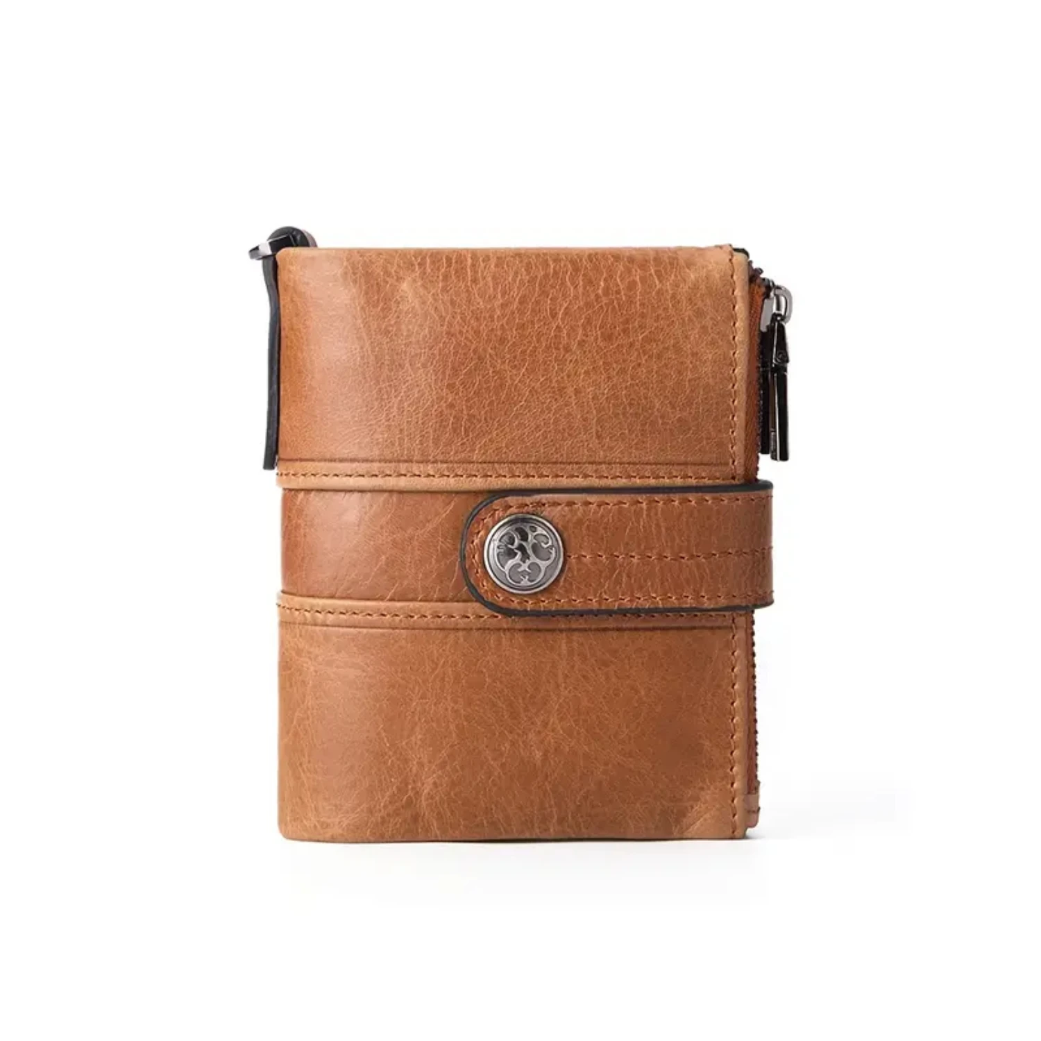 

Slim Fit Classic Black Designer Men's Genuine Leather RFID Blocking Bifold Wallet with Double Zipper, Stylish Urban Fashion Acce