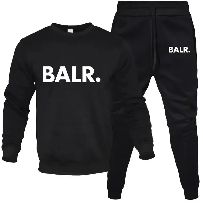 Set da uomo 2 pezzi Hip Hop Anime Cartoon BALR stampato Plus Fleece Moda Autunno Uomo O-Collo Felpe Pantaloni sportivi Abito casual