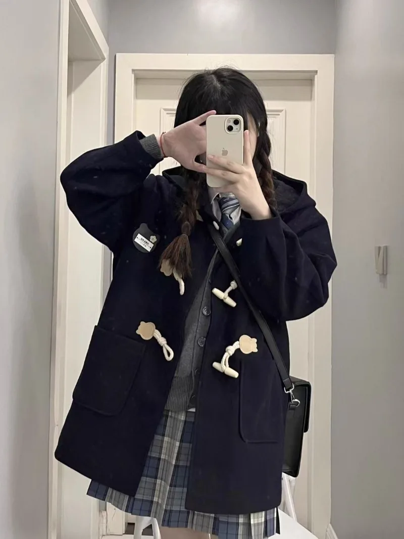 Japanese Streetwear Lolita Coat Women Elegant Wool Coat Autumn Winter Kawaii Clothing Long Sleeve Chic Jackets For Women 2022