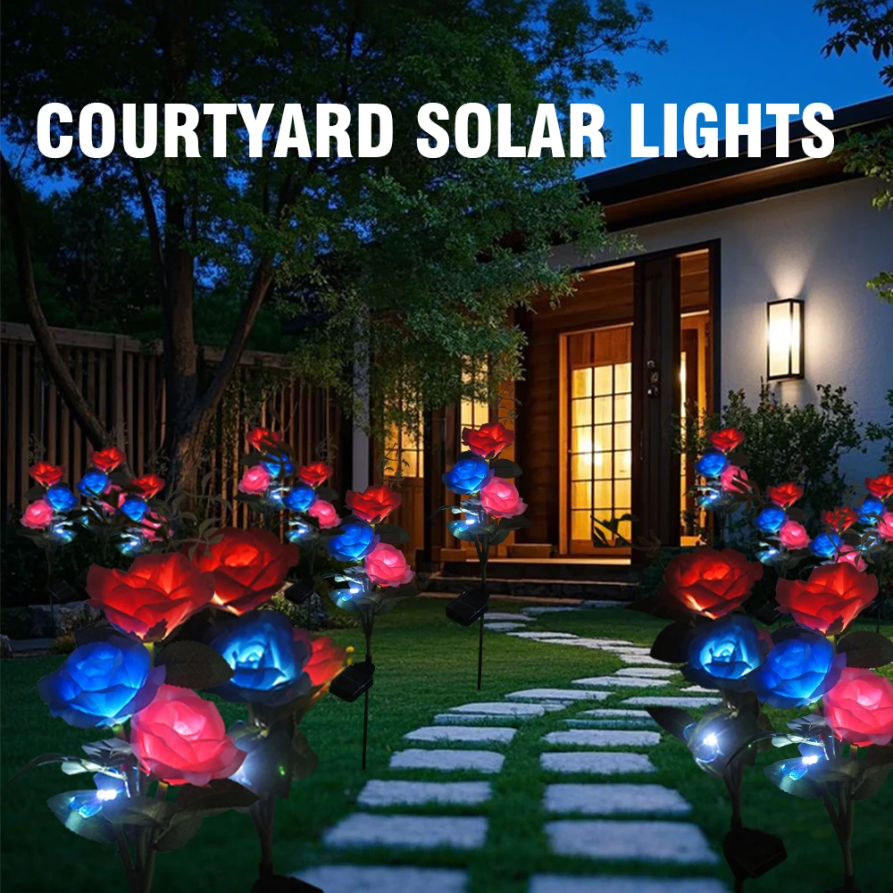 

Наружные водонепроницаемые солнечные розы с 3 реалистичными подсветками цветочных головок и декоративной лампой-бабочкой для декора патио