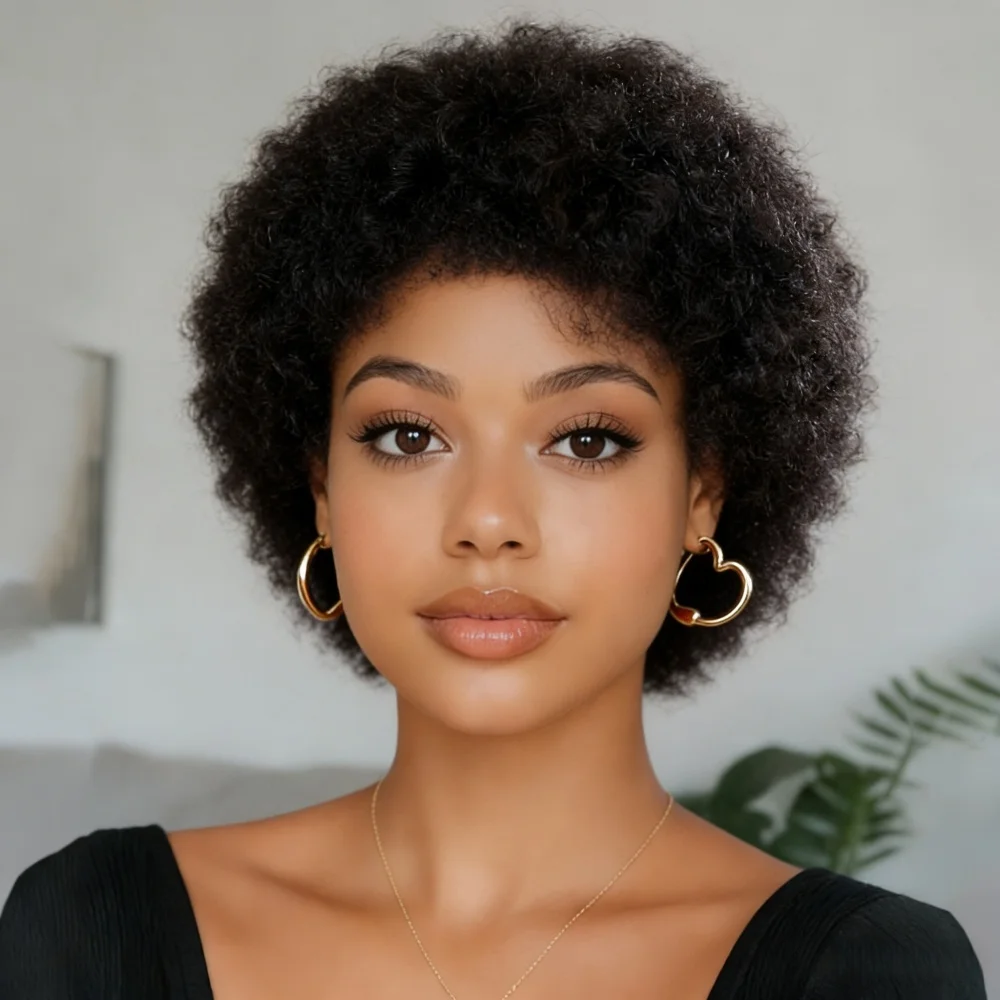 Pixie cut wig Human Hair Afro Kinky Curly Short Wig for Women Full Machine-Made Wig ﻿