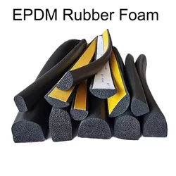 1/3/5 Meter Black Self Adhesive Sponge Seal Strip EPDM Rubber Foam Dustproof Windproof Soundproof Car Doors Windows Weatherstrip