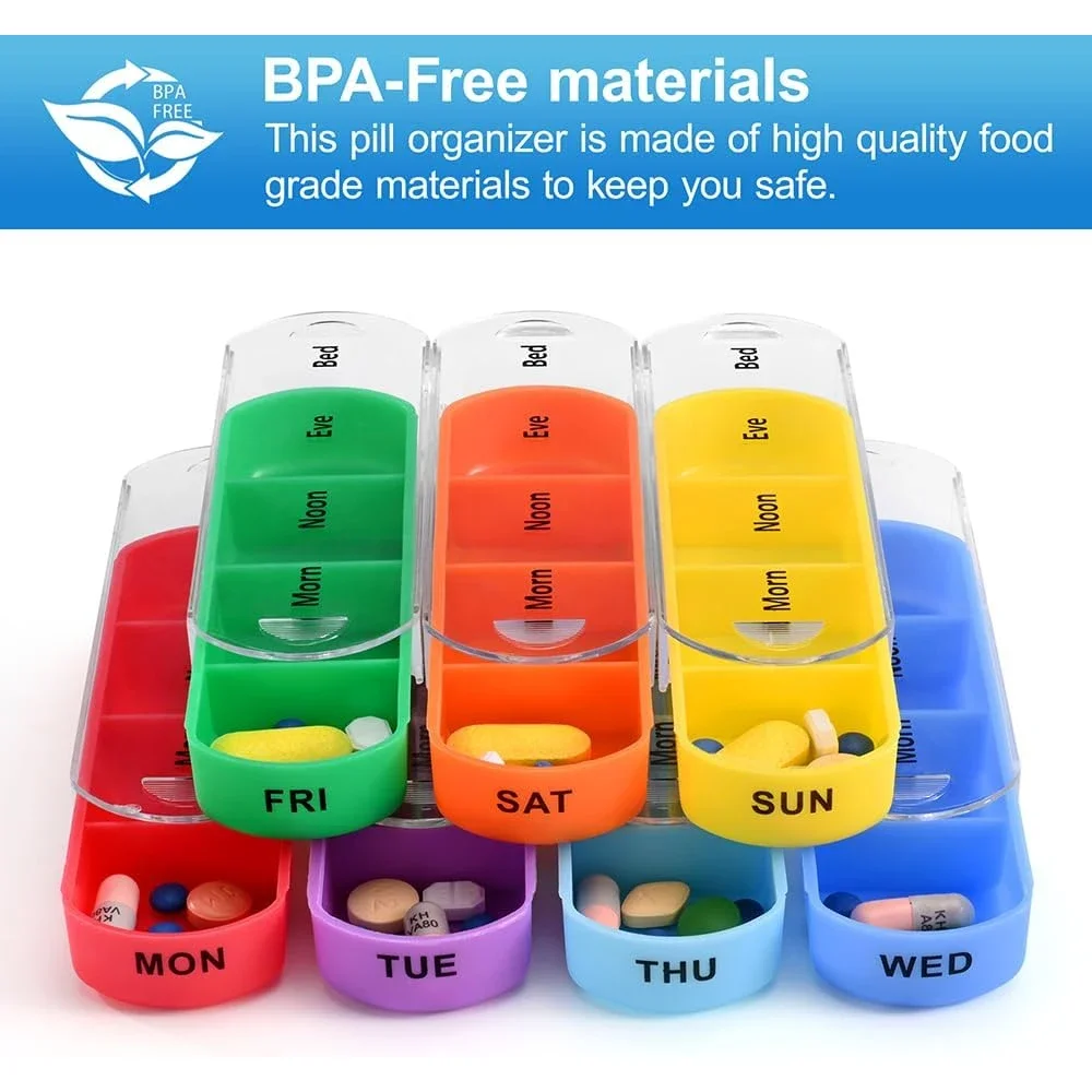 28 Daily Compartments Pill Organizer Case, Weekly Dosis Container Boxes, Medicine Holder Pills Medication Dispenser Box, Vitamin