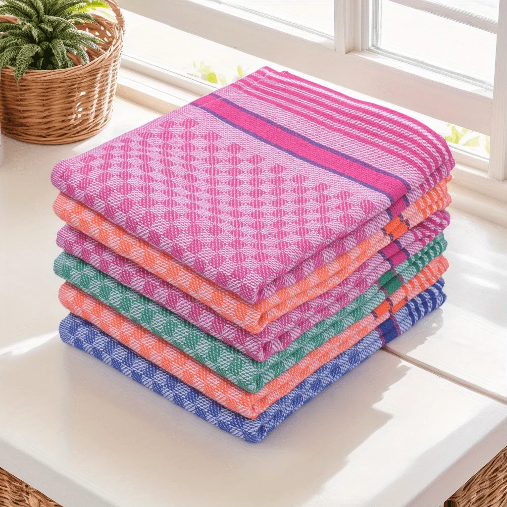 

Набор из 4 кухонных полотенец, высококачественный супермягкий хлопок с вафельным плетением и красочным клетчатым узором, товары для уборки