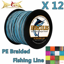12 Strands Braided Fishing Line PE Multifilament 100M-2000M Camo blue10 to 420LB Super Strong Fish PE Line Wire Smoot Hercules