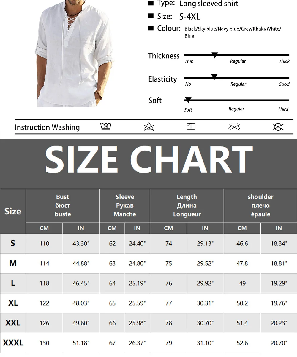 Herren täglich Leinen Langarmhemd einfarbig lose Freizeit hemd Baumwolle Leinen bequeme Passform Blusen Herren bekleidung – Detail 1