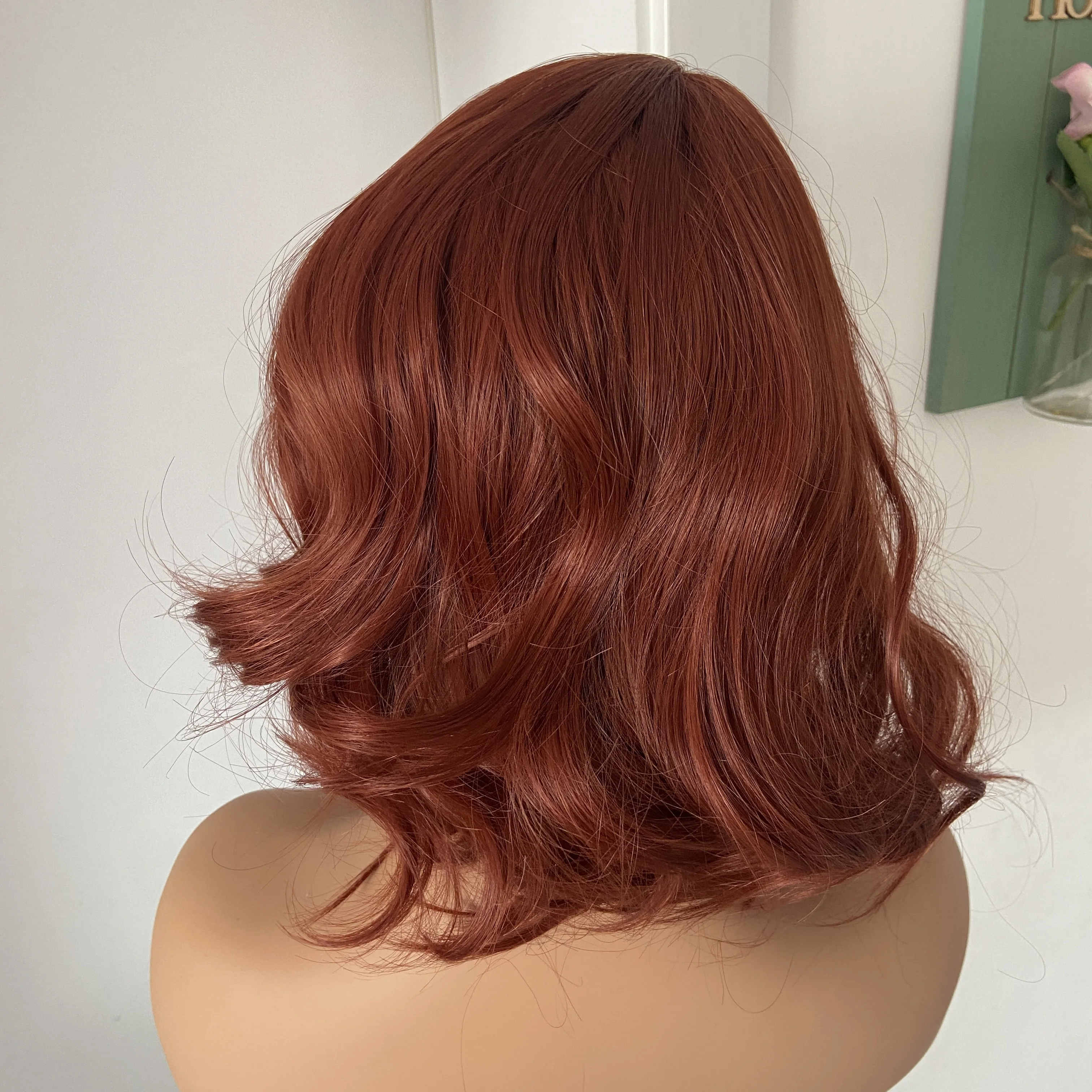 Fashiomag Short Bob Dark Auburn Lace Front Side Part Synthetic Hair Wigs Women Soft Natural Daily use