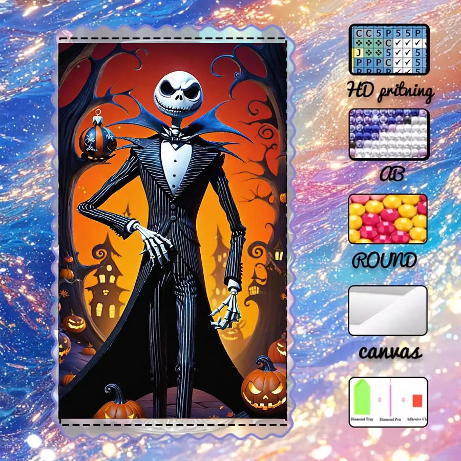 1 Peça - Kit de Pintura Diamante 5D-DIY com Tecido Flocado - Diamantes Especiais - Mr. Skull - Colagem de Padrões, Arte Diamante