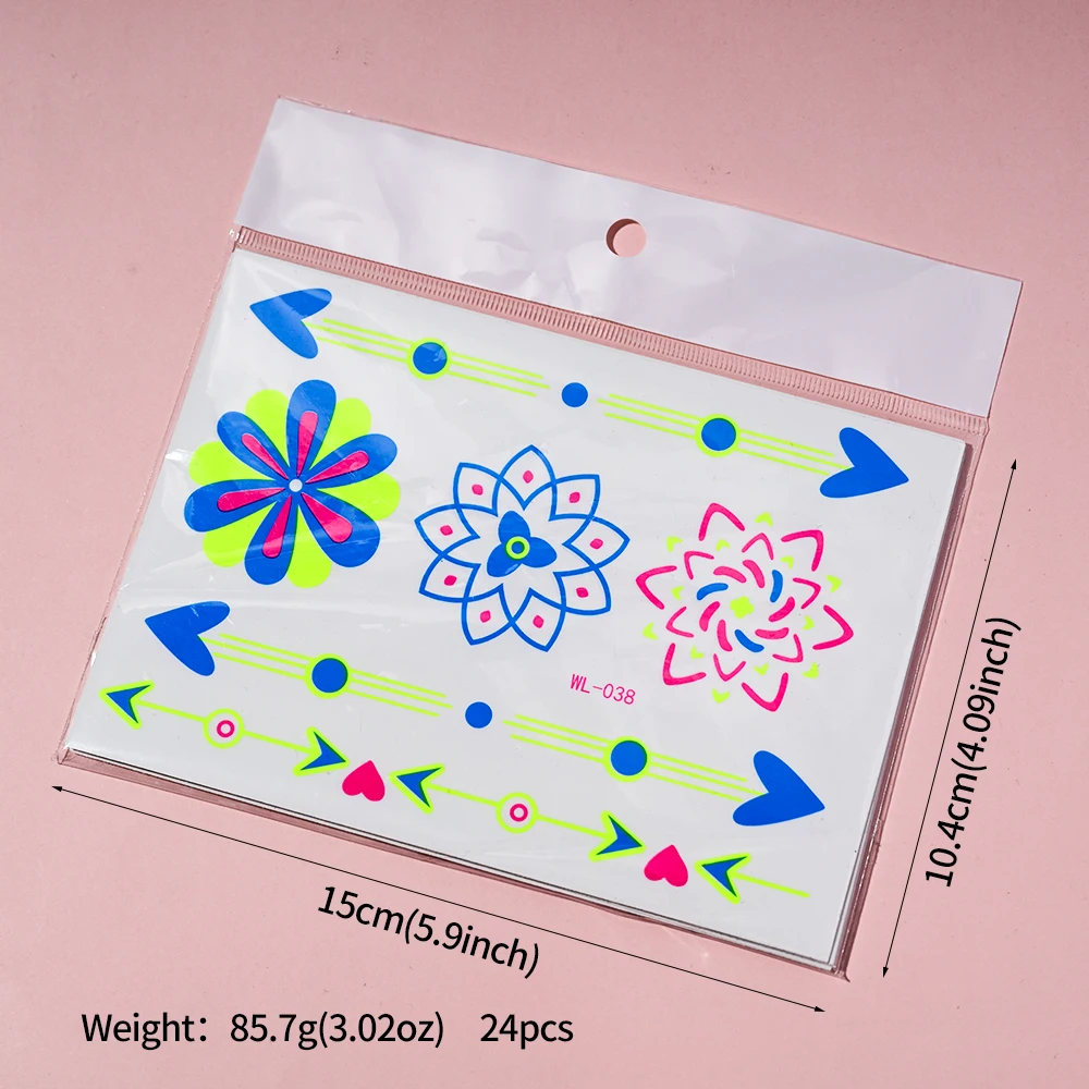 12/24 stücke Leuchtende Temporäre Tattoos Aufkleber UV Neon Fluoreszierende Glow in the Dark Für Körper Gesicht Tattoo Aufkleber Party zubehör – Detail 7