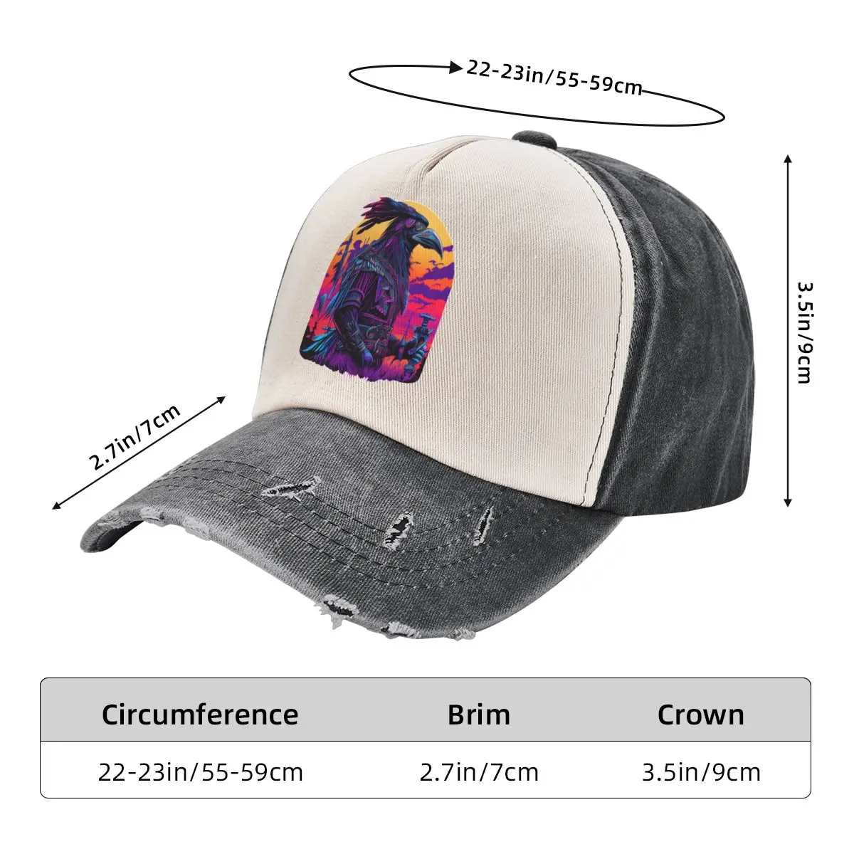 Synthwave Raven Skull Demon Slayer 18 Fishing Sun Cowboy color wash hat Hats Novelty Headdress Sports image 5
