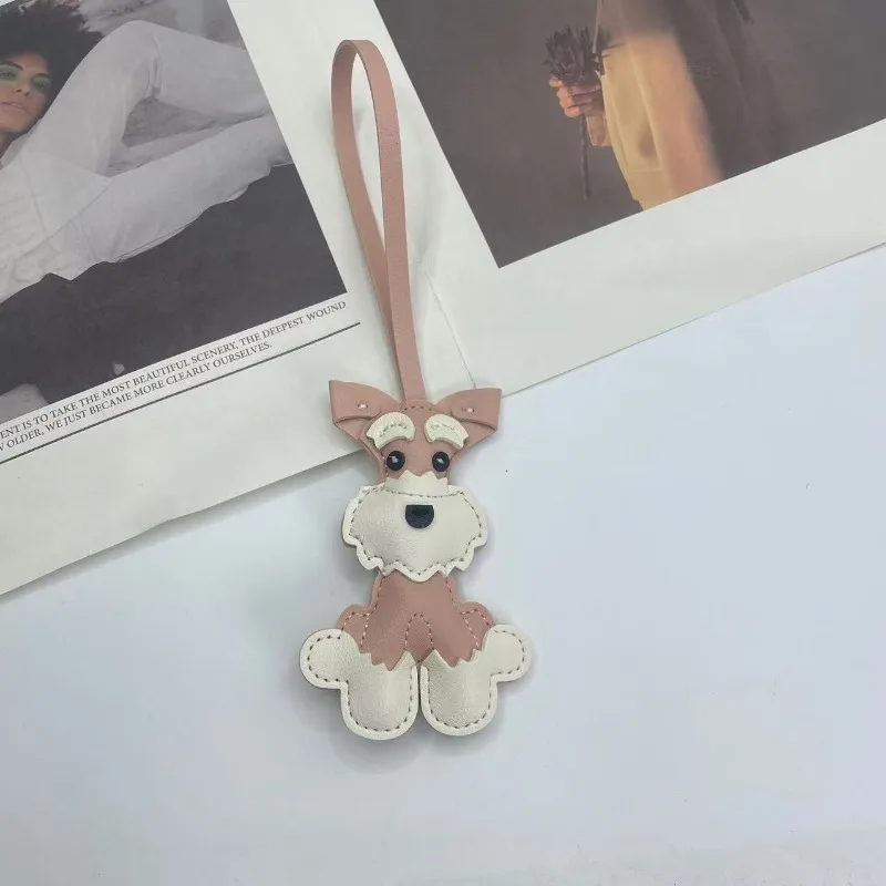 Cute Dog Faux Leather Bag Charm Pendant, Splicing Craft, Long Hanging Strap, Fashion Deco Accessory Small Gift for Dog Lovers