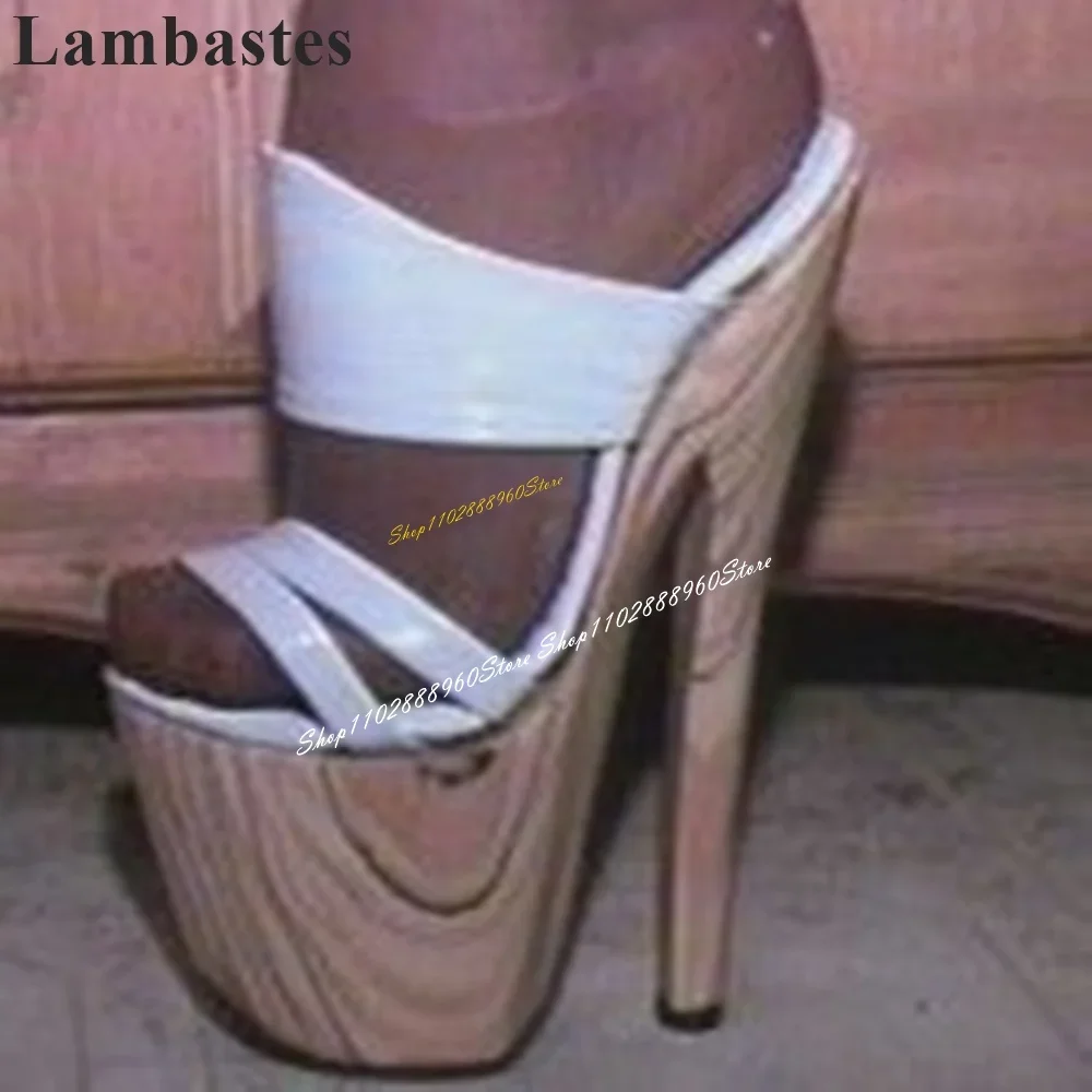 

Wood Print Platform White Strappy Half Slippers Stilettos High Heel Women Shoes Slip On Open Toe 2024 Fashion Zapatillas Mujer