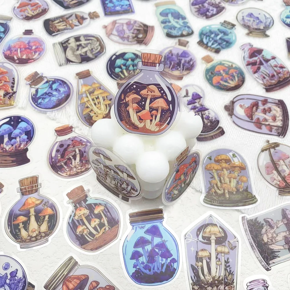 50pcs Mushroom Bottle Transparent PET Stickers Decals For Phone Laptop Scrapbook Skateboard DIY Cartoon Aesthetic Stickers