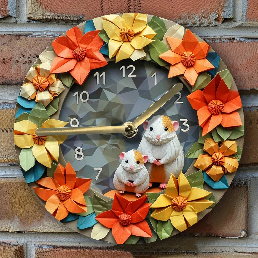 Silent Aluminum Wall Clock with 2D Effects - Diy Hamster Theme, Perfect for Kitchen & Easter Decor Clocks Wall Home Decor