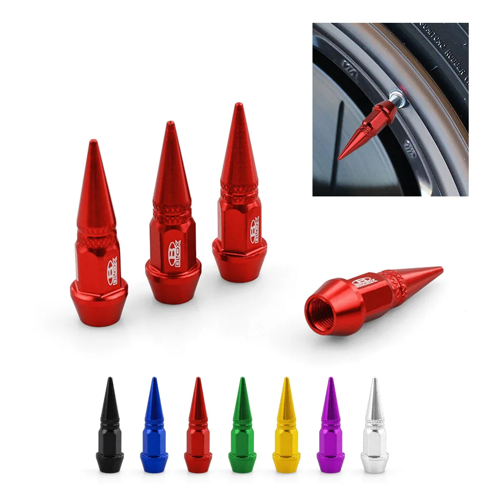 4Pcs Universal Aluminum Car Styling Tunning Car Tire Valve Stem Cap Spike Shaped Metal Dust Covers Lid for Bicycle Motorcycle