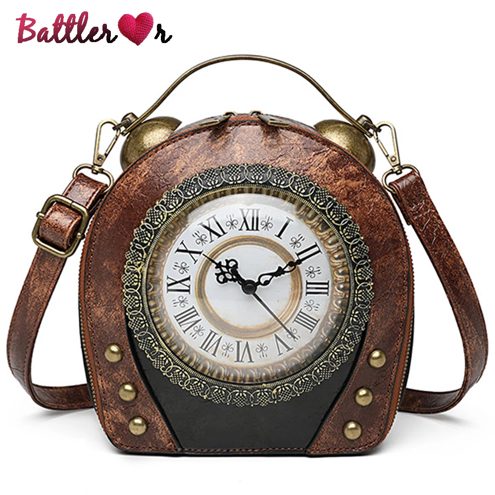 

Personalized Fun Fashion Clock Shape New Women's Bag Retro Portable Packaging Walkable Clock Female Bag Can Be Shoulder Slung PU