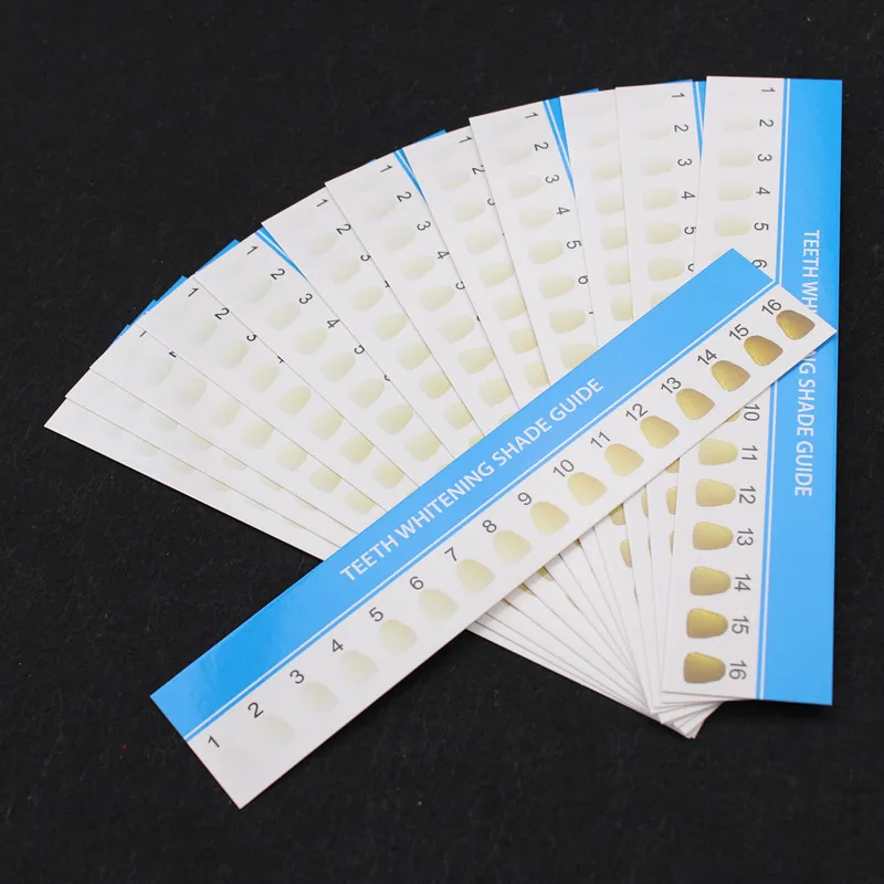 10Pcs 16Colors Teeth Colorimetry Whitening Shade Card Dental Cold Light Whitening Card Comparison Teeth Whitening Shade Cards