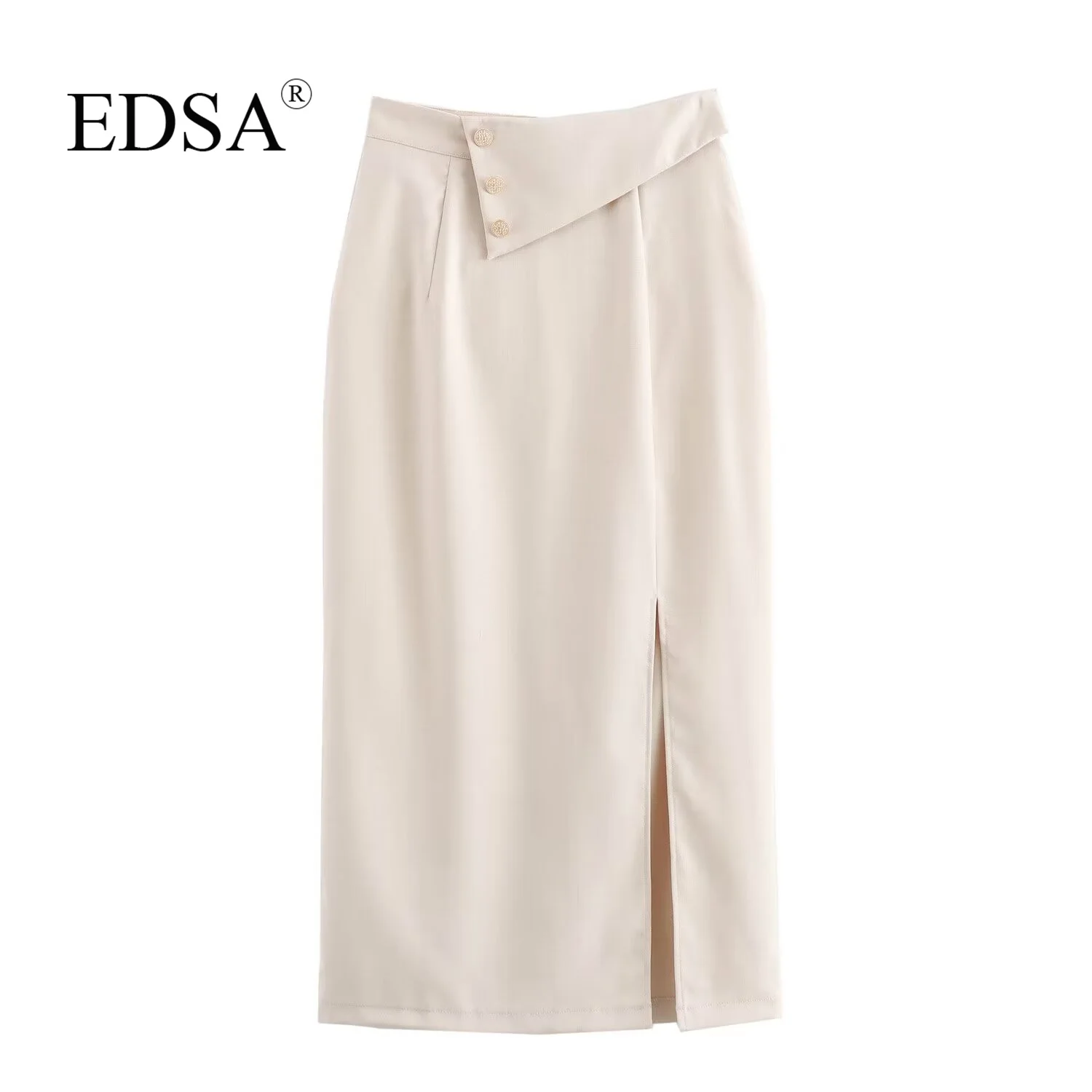 EDSA Woman 2 Pcs Skirt Set Cropped Blazer Jacket with Double Breasted + Straight Midi Skirts for Office Lady