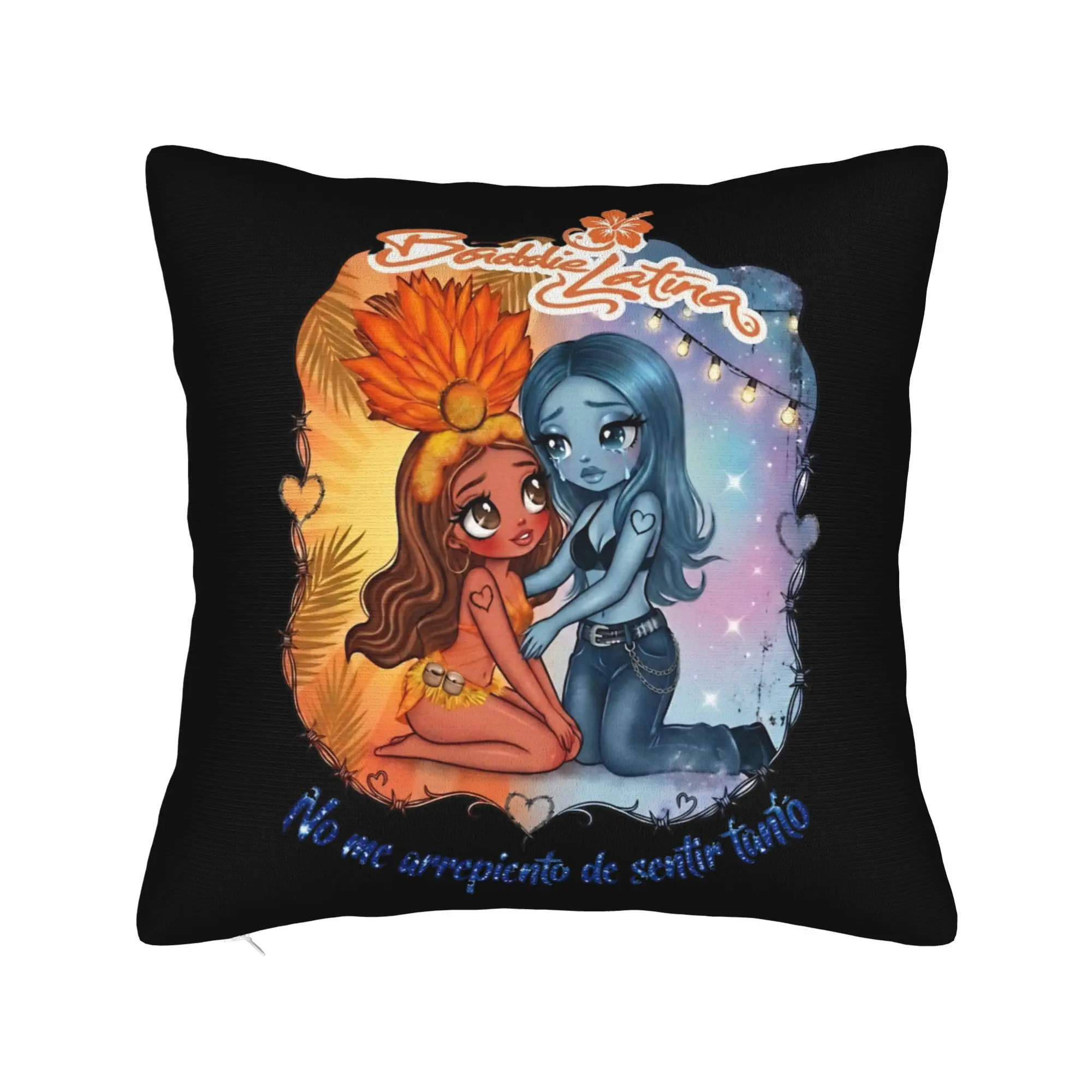 Pillow Case Karol G Two Chibi Girls Blue Skin Crying Girl Barbed Wire Heart Frame Pillow Cover For Living Room Chair Pillowcases