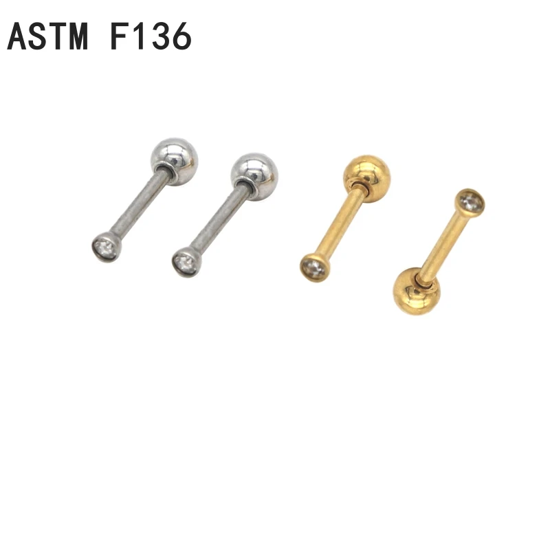 

50pcs ASTM F136 Titanium Nose Ring Ear Stud Thin Bar 20G Small 1.5mm Clear Gem Tragus Bar Length 6mm