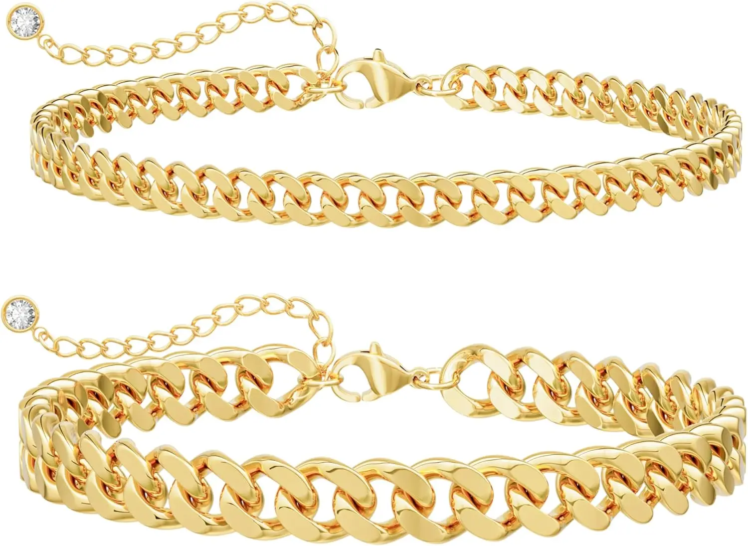 Gold Ankle Bracelets for Women Waterproof - Dainty Layered 14K Gold/Silver Plated Stackable Cuban Link Chian Anklet Bracelet